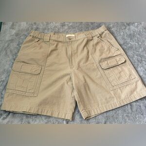 Savane Size Tag 42 Men's Khaki Cotton Cargo Shorts Flat Front Stretchy